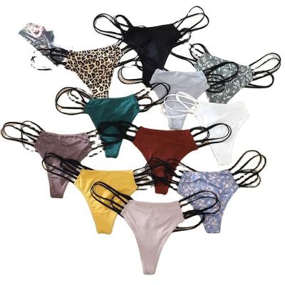 China New Arrival Leopard Printing Antibacterial Sexy Cotton T-back Elastic Women's Lace Thong Panties for sale