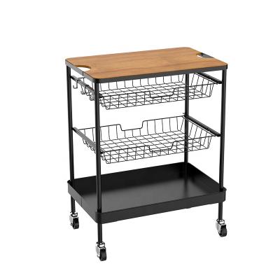 China PANEL Factory Direct Sale Home 3 Tier Handle Steel Baskets Mesh Organizer Rolling Kitchen Storage Cart Serving Cart with Wheels for sale