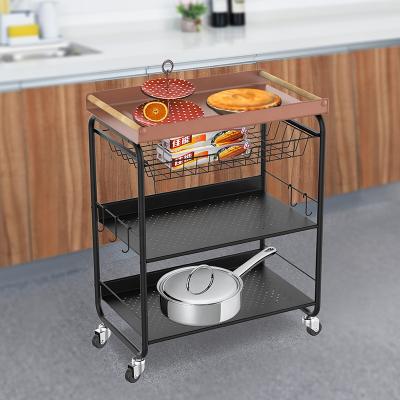 China Hot Selling Large Capacity 3 Tier Food Storage Rolling Serving Cart Mobile Tray For Home Organizing Space Kitchen Dining Room for sale