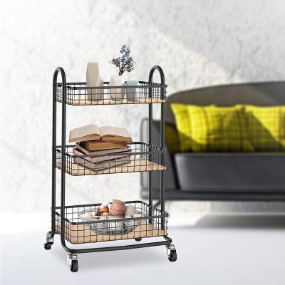 China CLASSIC 3 Shelf Wooden Installation Free Rolling Cart Utility Cart in Kitchen, Bathroom Metal Laundry Storage Rolling Cart at walmart for sale