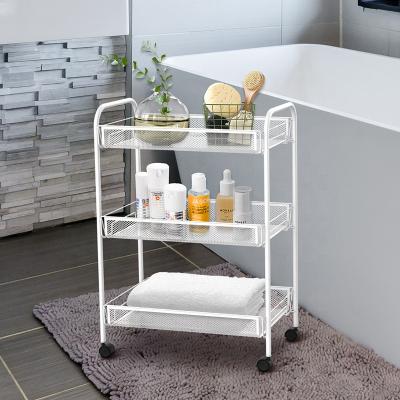 China Kitchen 3-Tier Kitchen Serving Rolling Cart With Metal Wheels Large Serving Trolley Storage And Storage Cart For Bathroom for sale