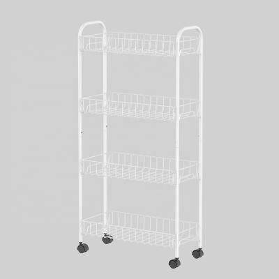 China Universal Narrow 4 Tier Metal Organizer Rack Plate Holder Slim Storage Utility Cart Universal Shelving Trolley for sale