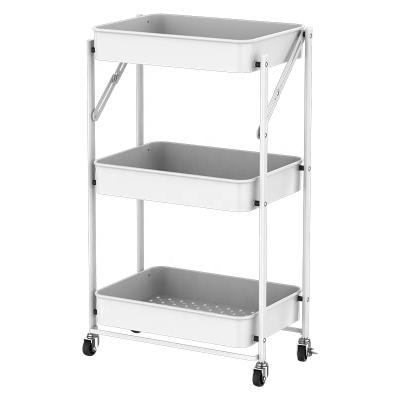 China Amazon Trolley Natural Metal Foldable 3 Tier Heavy Duty Storage Organizer Metal Rolling Utility Rolling Trolley with Caster Wheels for sale