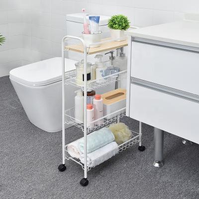 China Modern Slide-Out Easy Assembly 4-Tier Cart For Small Spaces Slim Storage Cart With Wire Baskets for sale