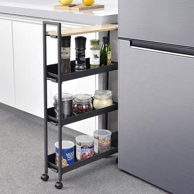 China Various Styles CLASSIC 4 Tier Slim Slide Kitchen Cart Stainless Steel Refrigerator Side Kitchen Rack Small Trolley for sale