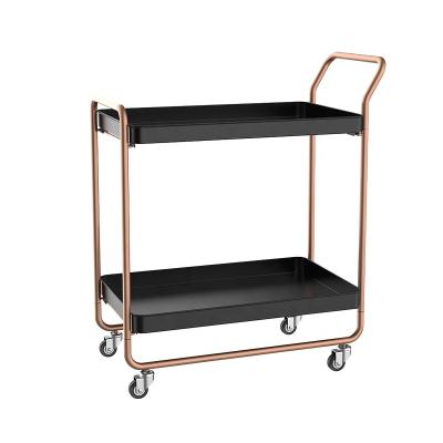 China Living Room/Kitchen/Bathroom Storage Rack 2 Tier Metal Rolling Catering Service Cart Kitchen Trolley Wine Rack Professional Serving Serving Cart for sale