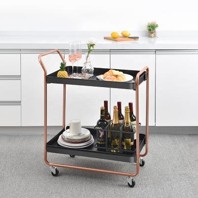 China CLASSIC Bar Cart Cart for Home Serving and Durable Cart with 2 Shelves, Gold Rolling Bar Cart with Handle Rack for Kitchen,Party for sale