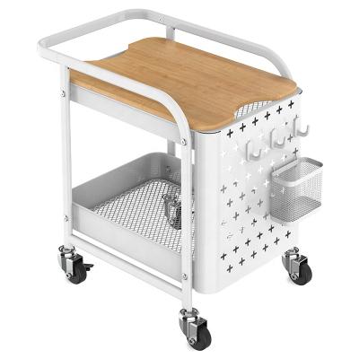 China CLASSIC 2 Tier Universal Rolling Cart , Trolley Metal Utility Shelving With Peg Board Hooks Baskets Handles Locking Wheels for sale