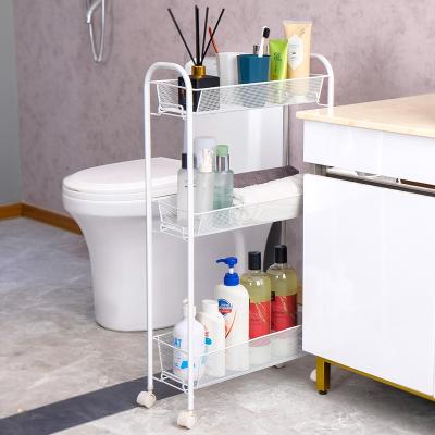 China Living Room/Kitchen/Bathroom No Screw 3 Tier Storage Cart Gap Utility Organizer Storage Rolling Rack for Kitchen Laundry Room Bathroom for sale