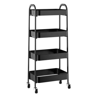 China Multifunctional Mobile Living Room/Kitchen/Bathroom OEM Storage Trolley Cart for Bedroom 4 Tier Rolling Serving Cart with Lockable Wheels and Double Handle for sale