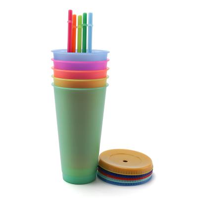 China New Product 2020 Reusable Plastic Hot Color Changing Cold Tumbler With Straw Set Of 5 Plastic Coffee Cup for sale