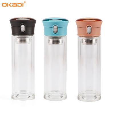 China Traditional high quality double glass 220ml tea cup with a click rebound cover silicone leakproof plug for sale