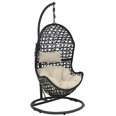 China Modern Hanging Egg Swing Chair And Rack Resin Patio Basket Cushion Wicker Beige Pillow for sale