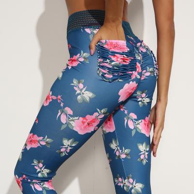 China Other Wholesale Price Yoga Pants Women Gym Fitness Sport Floral Printed Yoga Leggings High Quality With Back Pocket for sale