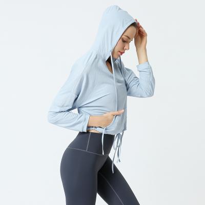 China Fitness Gym Yoga Hooded Running Sport Jacket Long Sleeve Workout Wear Zipper Breathable Loose Active Jacket Women Wholesale for sale