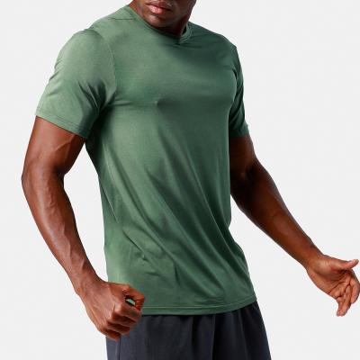 China Men's Short Sleeves Fitness Solid Color Sport Breathable Street Shirt Leisure Gym Fit Workout Shirt For Men Wholesale for sale