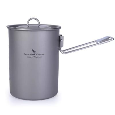 China Lightweight 900ml Pot With Folding Long Handle Outdoor Camping Cookware Soup Pot for sale