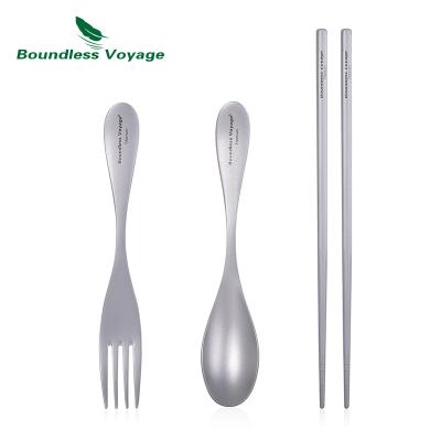 China Sustainable Titanium Camping Outdoor Home Portable Camping Cutlery Set Spoon Fork Chopsticks Titanium Picnic Supplies for sale