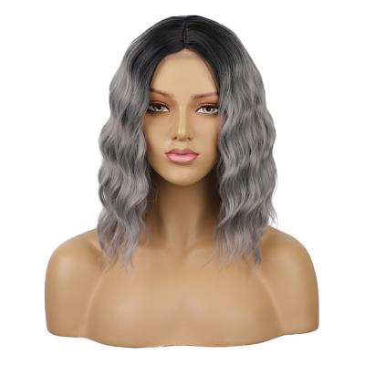 China Wholesale Body Wave Synthet Hair Water Wave Synthetic Long Lace Front Hair Wigs Ombre Brown Wig for sale