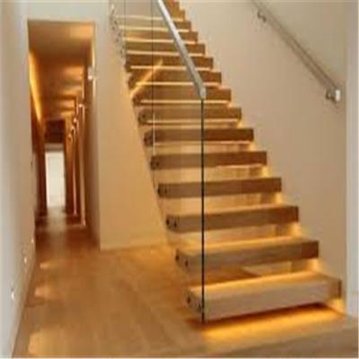 China Contemporary Indoor Floating Iron Stainless Steel Oak Wood Stairs Railings Design for sale