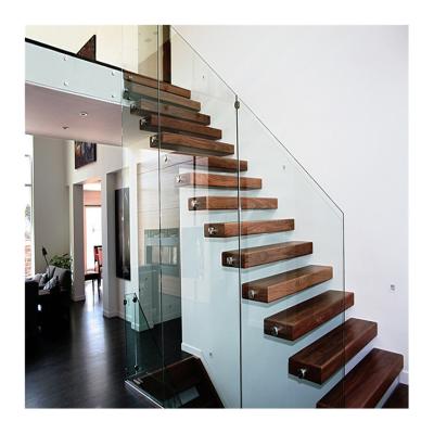 China Contemporary Popular Modern Solid Wood Floating Staircase Staircase With Glass for sale