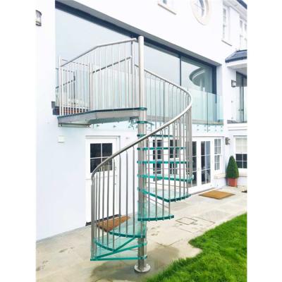 China Contemporary Exterior Steel Staircase Design Modern Glass Spiral Staircase Prices for sale