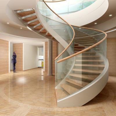 China Modern Design Contemporary Indoor Cast Steel Oak Wood Curved Staircase Fence Designs for sale