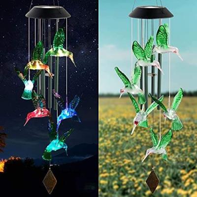 China Switch + optical induction; Waterproof Color Changing Outdoor Waterproof Solar Wind Chime Hummingbird LED Solar Wind Chimes with Metal Tubes and Bells for sale