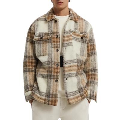 China 2021 new design hotsale custom made men's QUICK DRY flannel tweed check overshirt with two patch pocket coats for sale