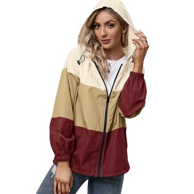 China 2021 new design QUICK DRY lady hooded color blocking waterproof sports mountaineering clothing anorak jacket coats for sale