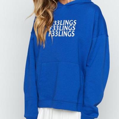 China Custom Style QUICK DRY Women's Winter Casual Long Sleeve Letter Hoodie 100% Warm Sweatshirt Hoody For Women Blue for sale