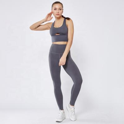 China Breathable Custom 2 Pcs Yoga Set Workout Clothes For Women Padded Sports Bra Sports Leggings Outfits High Fitness Gym Sports Suits for sale