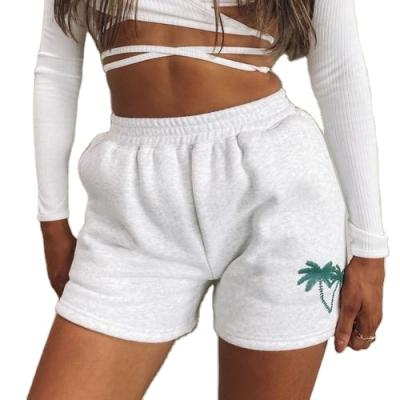 China Anti-wrinkle women casual high waist beach short party hot shorts green palm print girls shorts custom made for sale