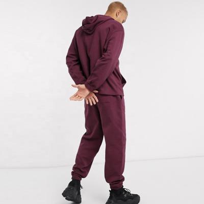 China 2021 Breathable New Design Custom Logo High Quality Cotton Tracksuits Burgundy Plain Mens Tracksuit Sets for sale