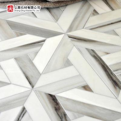 China Lobby floor feature wall stone modern marble waterjet mosaic for sale