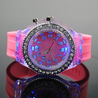 China Power Reserve Ladies Pink Girls LED Flashing Light Glow in Dark Silicone Watch for sale