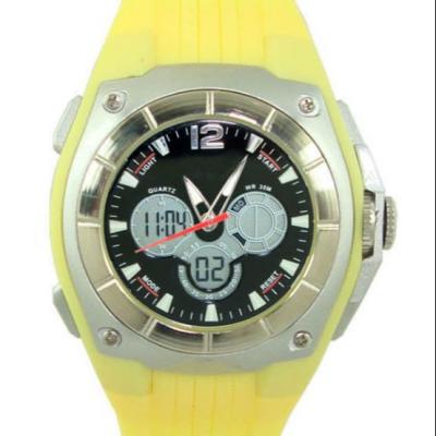 China Analog-digital rubber time zone boys and girls strap yellow color double alarm watch for sale