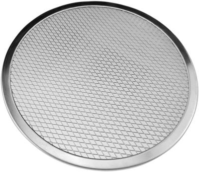 China Hot Stocked Turned Aluminum Mesh Screen Baking Tray Pizza Pizza Screen for sale