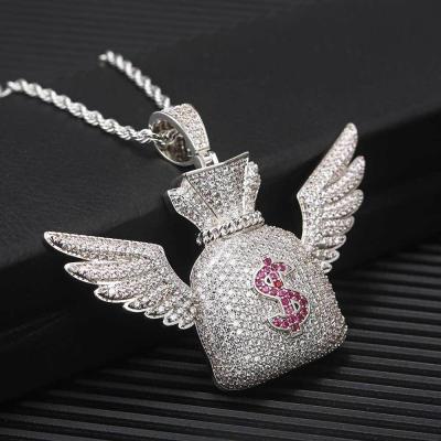 China FASHIONABLE 18K White Gold Angel Wings Purse Pendant Necklace Mens Chain Necklace for sale