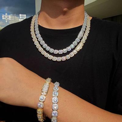 China FASHIONABLE Diamond Square Silver Gold Cluster Tennis Zircon Necklace Chain Group 10mm Chain Necklace for sale