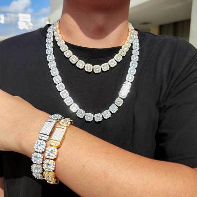 China Brass Zircon Diamond Cluster Tennis Chain Necklace 12mm 18K White Gold Gold Cluster Chain Necklace FASHION for sale