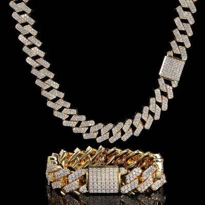 China FASHION Miami Brass 15mm Fork Cuban Link Chain Necklace Iced Out Zircon Diamond Cuban Necklace For Men for sale