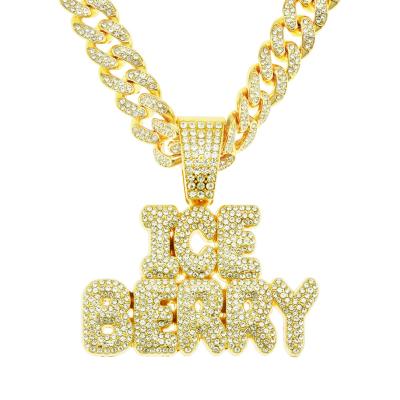 China TRENDY Hip Hop Jewelry Quilted Full Diamond Letter Pendant Cuban Chain Necklaces For Men for sale