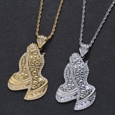 China The Necklace of Full Diamond Praying Hands Pendant Punk Necklace FASHIONABLE Hip Hop Style Men's Necklace for sale