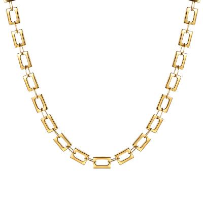 China FASHIONABLE Stainless Steel Women Choker Chain Necklace 18K PVD Gold Plated Rectangle Chain Necklace for sale