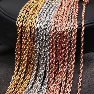 China 3mm Silver Rose Gold Black Rope Chain Necklace TRENDY Stainless Steel Rope Chain Necklace for sale