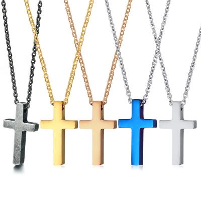 China TRENDY Stainless Steel Cross Pendant Necklace 18K PVD Gold Plated Blue Cross Chain Necklace for sale