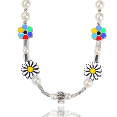 China FASHIONABLE personality new Daisy Smiley Sun Flower Pearl Hip Hop Necklaces for sale