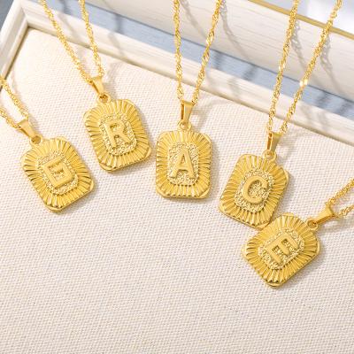 China FASHIONABLE Stainless Steel Initial Letter A-Z Gold Rectangle Cubic Pendant Necklace for sale