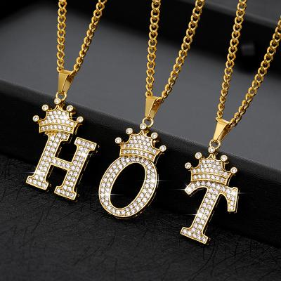 China TRENDY A-Z Gold Hexagon Stainless Steel Initial Letter Pendant Necklace for sale